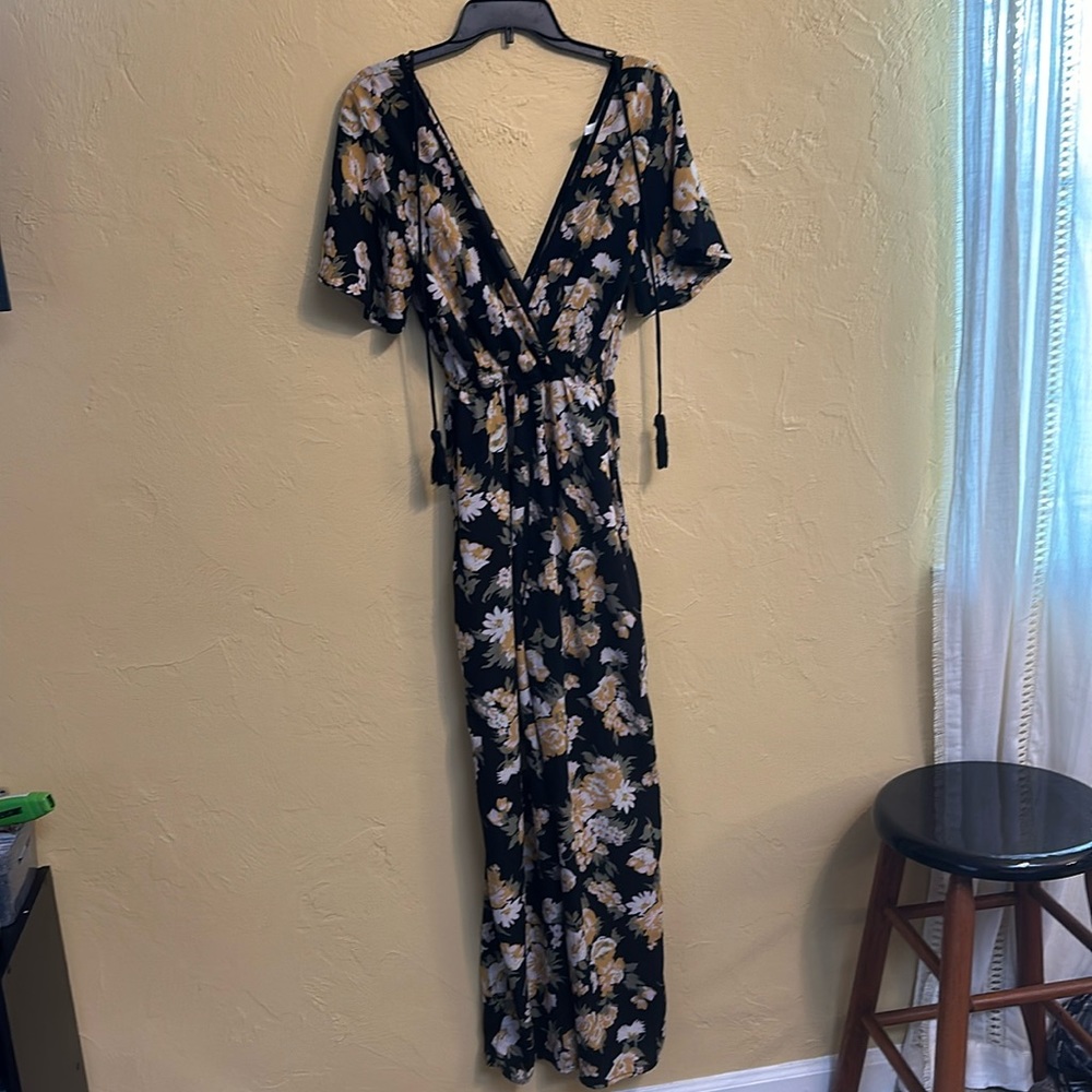 Xhilaration Yellow and Black Floral Jumpsuit